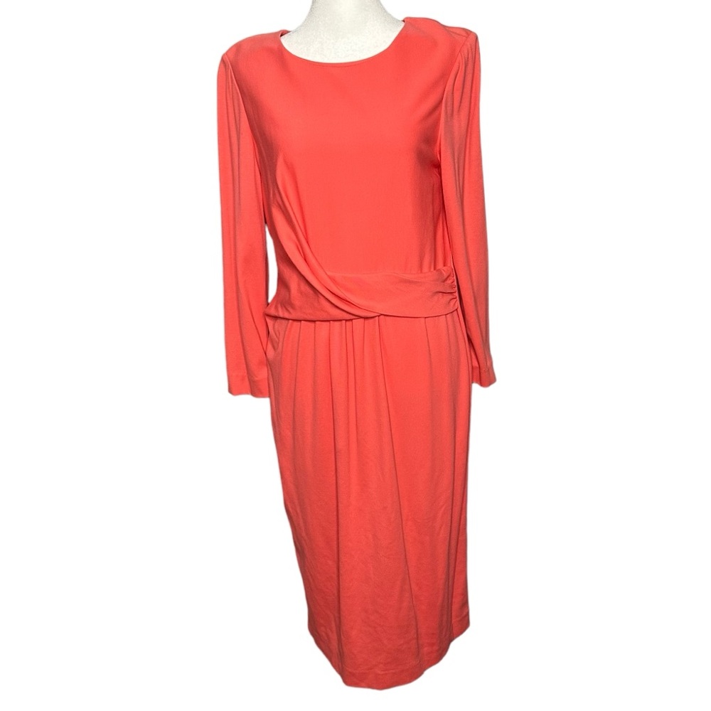 Lafayette148 Long Sleeve Drape Front Dress in Coral